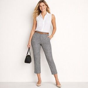 Ann Taylor Gingham Crop‎ Pants Womens 8 Black White Checkered Workwear